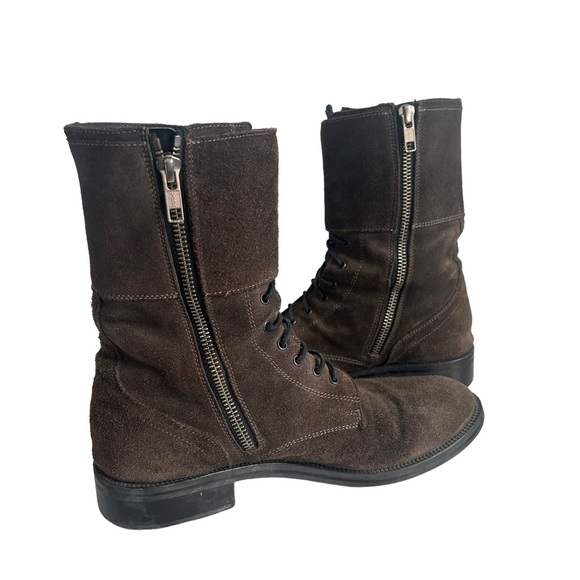 Brown Suede Italian Leather Combat Boots 38 - Picture 3 of 6